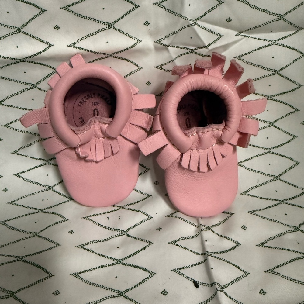 Freshly Picked Pink Leather Fringe Baby Moccasins